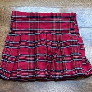 Red Plaid Pleated Mini Skirt